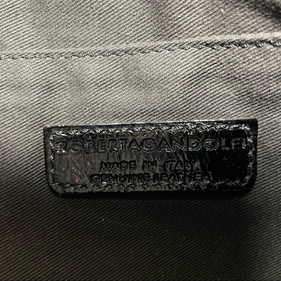 Roberta Gandolfi padded fur leather laptop bag w/ dog tag 13.75” x 11.25” x 1.5” - Picture 3 of 9